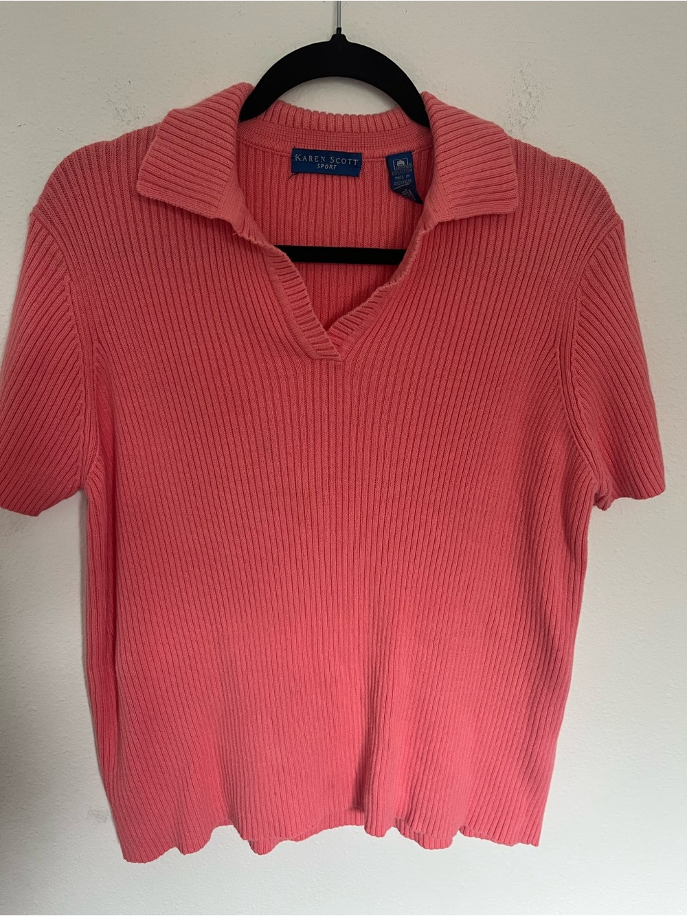 Karen Scott Pink Ribbed Polo Sweater Top